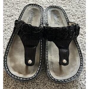 Alegria Black Beaded Thong Sandals Closure‎ Adjustable Strap CAR820 US7.5 EU38